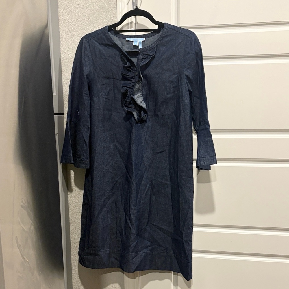Draper James Chambray Ruffle Shift Dress/denim Ruffle size 4 - Picture 4 of 6